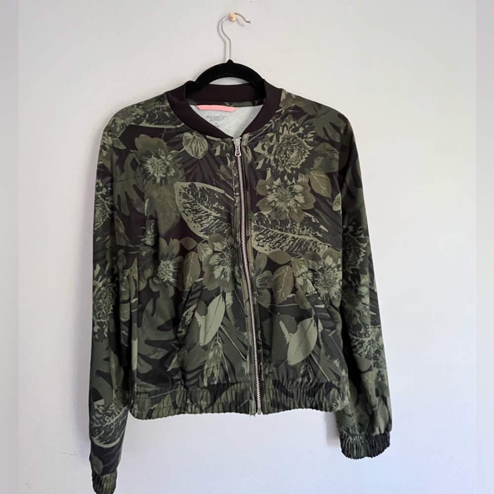Old Navy Green Floral Bomber Jacket Zip Up Lightweight Size XS